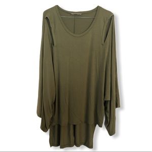 Ezra High Low Cutout  Kimono sleeves Olive T-Shirt